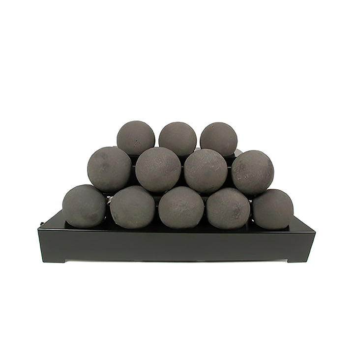 Sleek black Rasmussen Alterna Vent-Free FireBalls in a 24-inch stacked setup, perfect for contemporary fire pit designs. These vent-free fireballs are designed to bring a stylish look and efficient heat to outdoor patio fire pits and gas fire tables