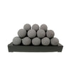 Dark gray 24-inch Rasmussen Alterna Vent-Free FireBalls in a pyramid stack, providing a sophisticated look for outdoor fire pit setups. Designed for vent-free use, these fireballs enhance the ambiance and warmth of any outdoor fire bowl or patio fire pit.