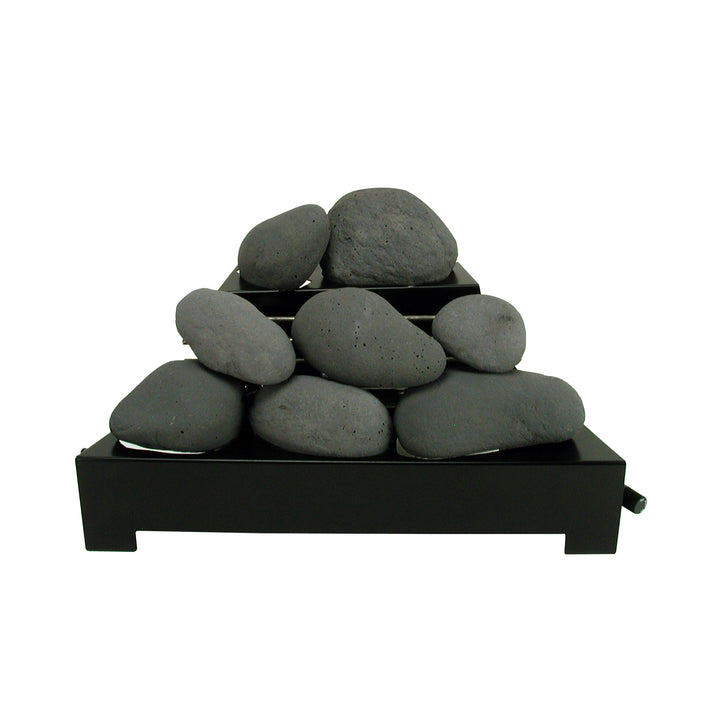 Rasmussen Alterna Vent-Free FireStones in a dark gray 20-inch size, providing a modern, understated aesthetic to gas fireplaces. The dark gray color enhances the ambiance, blending seamlessly with a variety of decor styles.