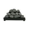 Rasmussen Alterna Vent-Free FireStones 24 inch in dark gray, displayed on a black grate in a stacked pyramid arrangement. These dark gray stones add a sophisticated, minimalist aesthetic to indoor gas fireplaces that require no venting.