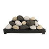 Rasmussen Alterna Vent-Free FireStones, 30-inch, in a balanced combination of black, white, and beige stones for a stylish, contemporary look. Suitable for indoor vent-free gas fireplaces, these stones create a visually appealing fire display that adds warmth and a natural vibe to any room. Ideal for modern decor with a touch of rustic elegance