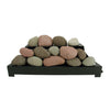 Mixed set of 30-inch Rasmussen Alterna Vent-Free FireStones in brown, natural, and adobe red. Suitable for vent-free gas fireplaces, this combination enhances interiors with a rich, varied color palette, simulating the appearance of river stones.