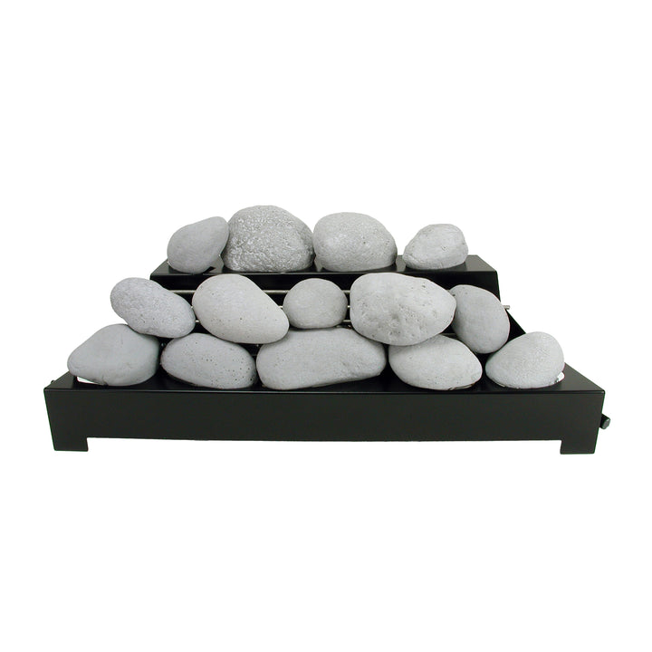 Rasmussen Alterna Vent-Free FireStones 30 inches in light gray, arranged for a contemporary and natural look in vent-free fireplaces. These stones provide a softer aesthetic, ideal for adding a modern, subtle style to any indoor fire feature.