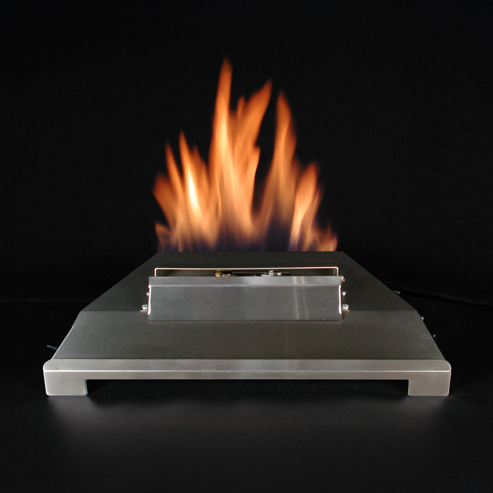 20-inch Rasmussen Indoor Alterna Vent-Free FireGlitter Burner with a vibrant flame against a dark background, showcasing the clean-burning ventless functionality. Adds a warm, modern aesthetic to indoor spaces without the need for external ventilation.
