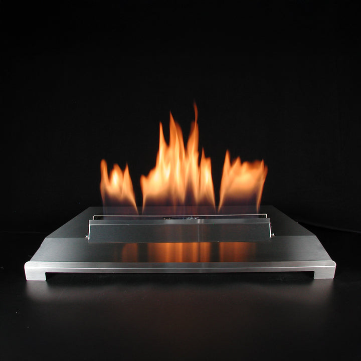 Elegant 30-inch Rasmussen Indoor Alterna Vent-Free FireGlitter Burner, featuring tall, clean flames. The ventless burner provides a captivating flame effect, perfect for enhancing ambiance in indoor living areas without requiring external venting.