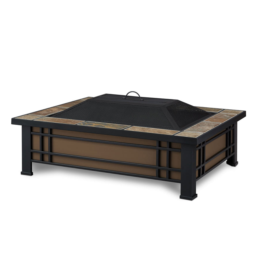Real Flame Hamilton Rectangle Fire Pit with Natural Slate Tile Top