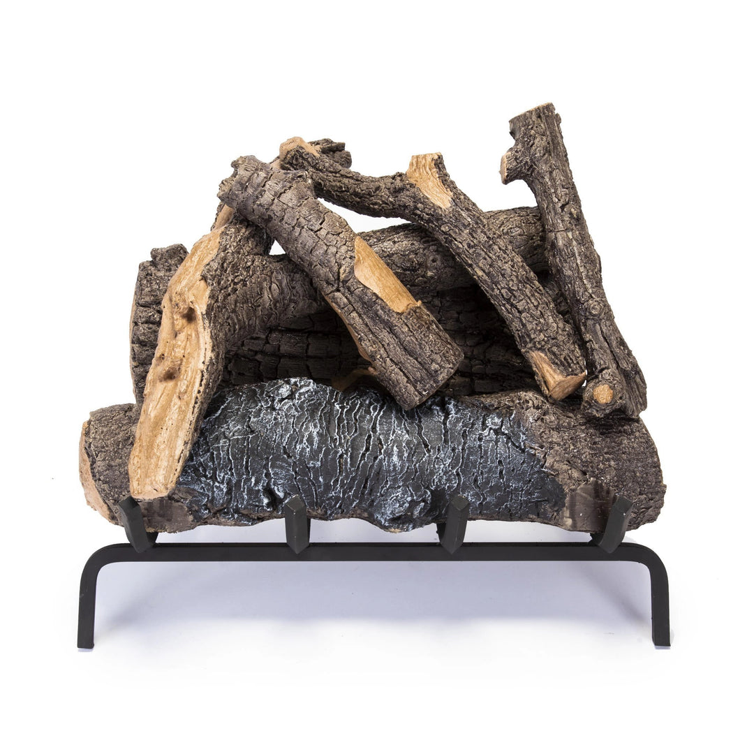 Real Fyre 18-inch Vented American Oak Gas Logs displayed on a white background, featuring realistic oak wood textures and rich bark details, designed for a natural gas fireplace. Ideal for enhancing fireplace aesthetics with high-quality, vented gas logs.