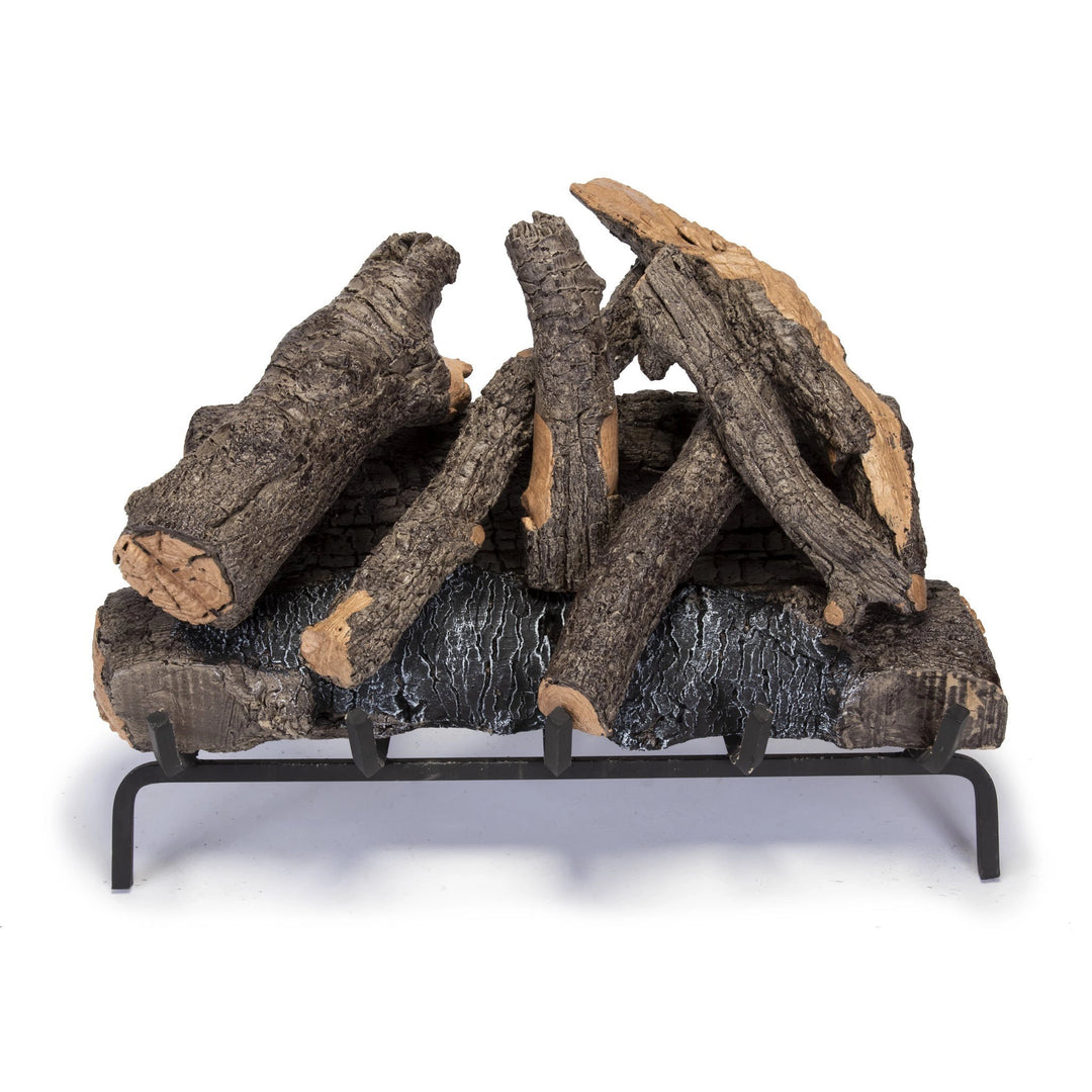 Real Fyre 24-inch Vented American Oak Gas Logs on a white background, showcasing premium oak textures and bark details, enhancing the aesthetic appeal of vented natural gas fireplaces with a realistic log set