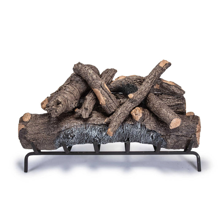 Real Fyre 30-inch Vented American Oak Gas Log Set against a white background. The logs display finely detailed oak bark texture, meticulously designed to replicate real wood. Ideal for enhancing the look of gas fireplaces with realistic, vented oak log visuals.