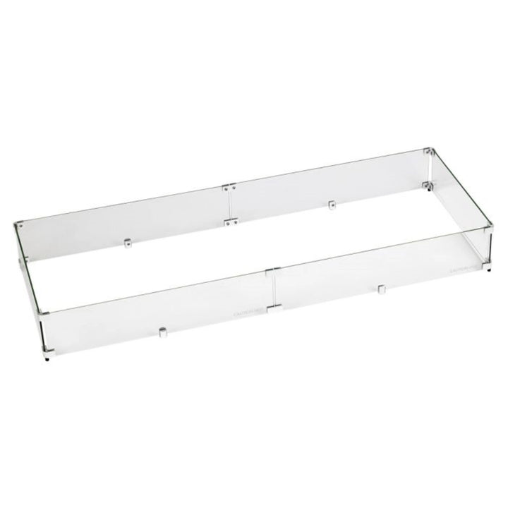 The 53.5 x 19.5 American Fireglass Rectangular Glass Flame Guard is designed for larger fire pits and tables, offering superior wind protection while allowing clear visibility of the flames. This clear tempered glass flame guard enhances safety and performance, making it a must-have accessory for outdoor fire tables. Its sleek, transparent design complements any outdoor setting while keeping the fire steady.