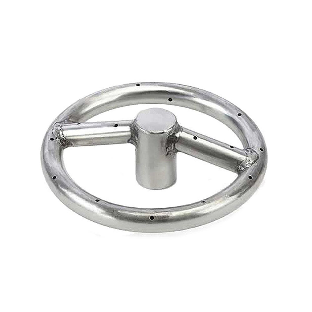 Round 6-inch stainless steel fire ring by HPC Fire, showcasing a durable ring design with a central hub connection and evenly spaced gas ports. Ideal for small fire features, providing a uniform flame pattern and efficient gas distribution for natural gas or propane fire pits. Constructed from high-quality stainless steel for outdoor longevity and rust resistance.