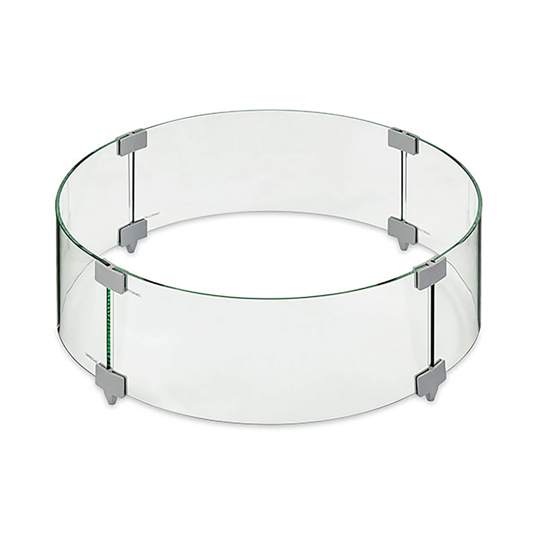 This image showcases a 20-inch round tempered glass wind guard, a safety accessory for fire pits. It is designed to protect the flame from wind gusts while adding a stylish, modern element to your outdoor space. The high-quality tempered glass ensures durability and a clean look, making it perfect for both residential and commercial fire pits.