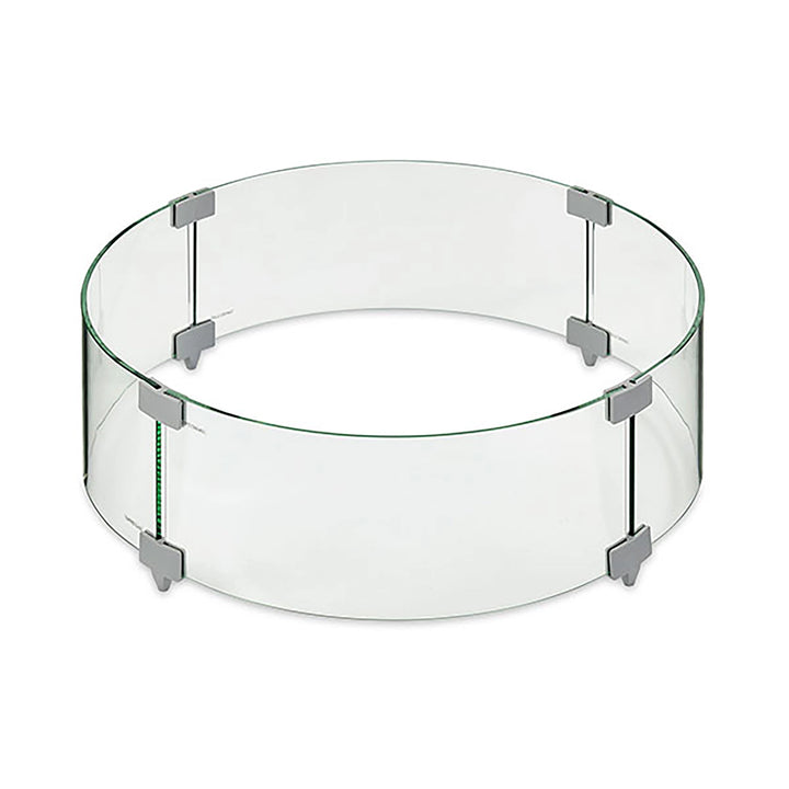 This image showcases a 20-inch round tempered glass wind guard, a safety accessory for fire pits. It is designed to protect the flame from wind gusts while adding a stylish, modern element to your outdoor space. The high-quality tempered glass ensures durability and a clean look, making it perfect for both residential and commercial fire pits.