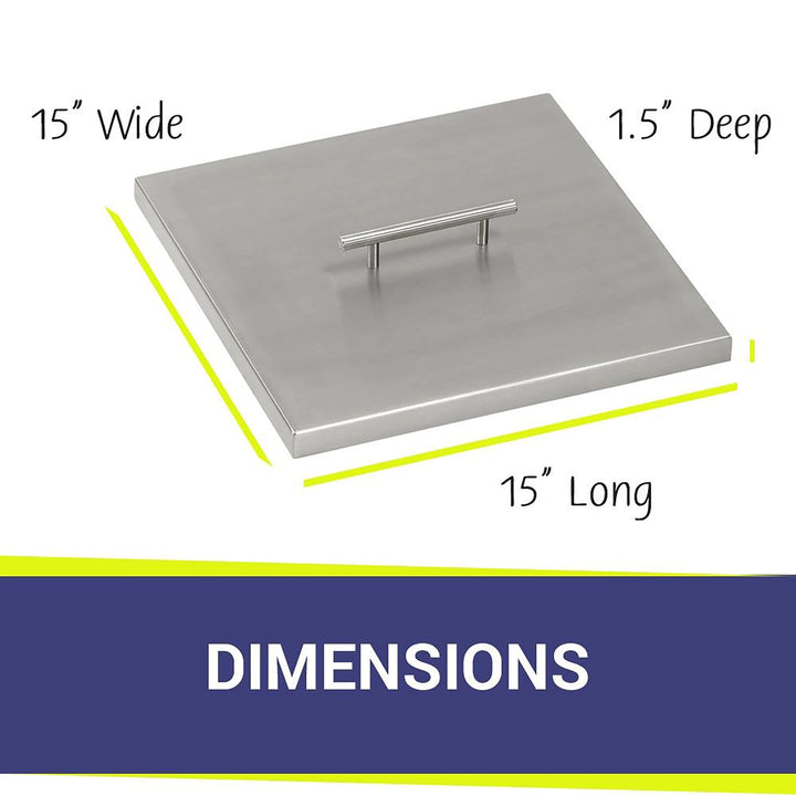 12-inch stainless steel cover designed for square drop-in fire pit pans by American Fireglass. Made from durable stainless steel, this square cover helps protect the burner pan from outdoor elements. It features a sleek, polished surface and a centered handle for easy removal. Ideal for maintaining your fire pit's longevity and ensuring a clean, safe experience. Suitable for outdoor fire pits and built-in fire features.