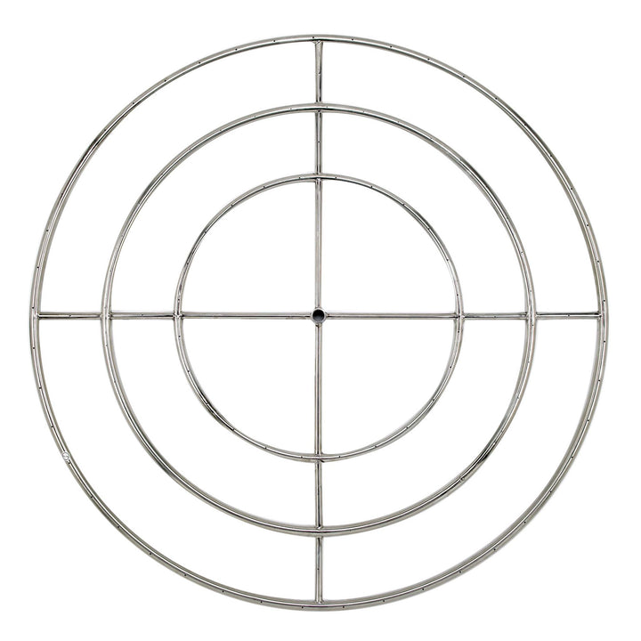 48-inch round stainless steel fire ring burner by American Fireglass, featuring a massive eight-ring design for an extraordinary flame pattern. Built to withstand extreme weather conditions, this large burner is made of commercial-grade stainless steel and has precision-drilled ports for consistent flame output. Ideal for oversized fire pits in commercial or luxury residential settings. Compatible with propane and natural gas.