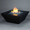 Black Hammertone Starfire Designs Mill 48-inch square gas fire pit, showcasing a sleek and durable steel body with a vibrant flame, ideal for luxury outdoor patios and backyards