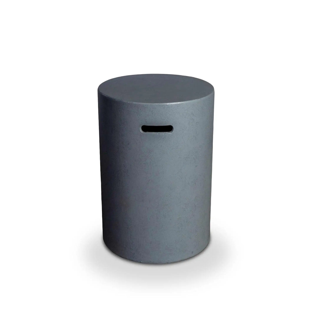 Isolated view of the Starfire Designs Beton 16-inch Round Propane Tank Cover in natural gray, offering a full view of the product’s simple, cylindrical shape and modern design. This image highlights the smooth texture and premium concrete material used in the construction, making it a durable and stylish choice for concealing propane tanks in outdoor settings. The natural gray finish enhances the contemporary look, making it an ideal accessory for upscale outdoor living spaces.