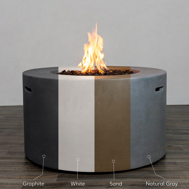 42" Round Beton Concrete (GFRC) Gas Fire Pit with Hidden Propane Tank- Colors