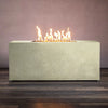 Full view of the Starfire Designs Beton 55-inch rectangle hidden propane tank fire pit in sand finish, providing a comprehensive look at its modern design and functional elements