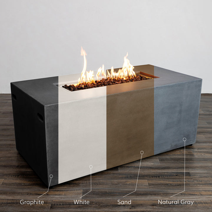 55" Rectangle Beton Concrete (GFRC) Gas Fire Pit with Hidden Propane Tank-Colors
