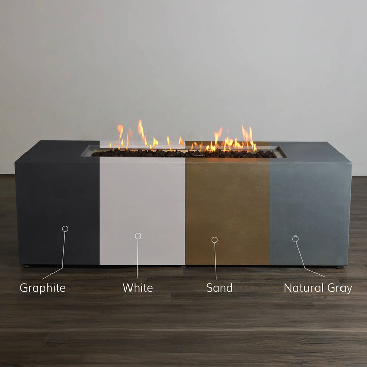 72" x 28" Rectangle Beton Concrete (GFRC) Gas Fire Pit with Hidden Propane Tank - Colors