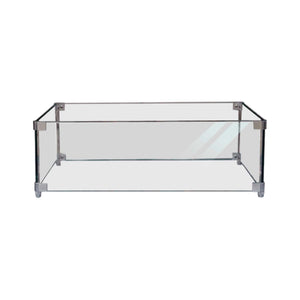 Starfire Designs Beton Square Glass Wind Guard displayed on a white background. Tempered glass panels with silver connectors showcase a minimalist and durable design, ideal for modern fire tables