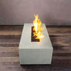 Natural gray concrete 60x24 inch rectangle gas fire pit with flames, a contemporary firepit design suitable for modern outdoor spaces and luxurious patio setups