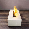 Starfire Designs Concrete Rustic 60-inch by 24-inch Linear Gravity Gas Fire Pit in white with flames on, perfect for outdoor fire pit settings and modern outdoor fire pit installations