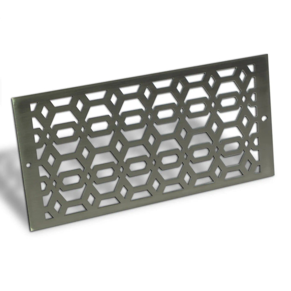 Detailed angled view of the Starfire Designs Decorative Fire Pit Venting Panel - Arbor. This venting panel is crafted from high-quality stainless steel, designed to ensure proper airflow in outdoor fire pits, fire pit bowls, and modern fire pit tables