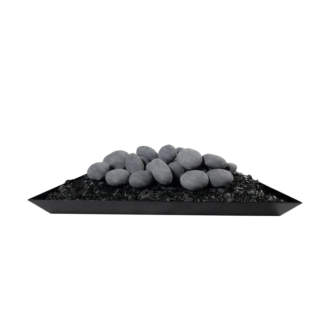  Front-view silo image of the Starfire Designs Fire Pebbles, 24-piece set in light gray. These smooth ceramic stones are designed for use in fire pits, providing a sleek, contemporary look. The light gray color offers a neutral, versatile option to complement any fire feature, blending seamlessly into various outdoor décor themes. These durable, heat-resistant pebbles are a stylish fire pit accessory. 