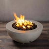 Side view of Starfire Designs Rustic 36-inch round concrete gravity gas fire pit in beige, perfect for outdoor fire pit setups