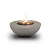 arfire Designs Rustic 45-inch Round Concrete Gravity Gas Fire Pit in Beige with flames on a white background