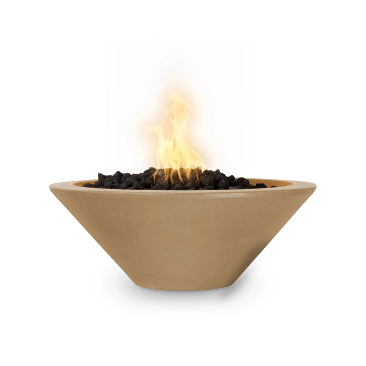 The Outdoor Plus 31-inch round concrete Cazo fire bowl in a rich brown finish brings a sophisticated and warm aesthetic to any outdoor space. Crafted from high-quality concrete, this fire bowl is perfect for creating a cozy fire pit in your garden or patio. Designed for propane or natural gas, it serves as a functional and stylish centerpiece. 