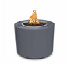 The Outdoor Plus 36" Beverly Steel Gas Fire Pit in Gray Powder Coated Steel, featuring a sleek, cylindrical design with a smooth, durable finish. This modern fire pit offers superior resistance to outdoor elements and a minimalist aesthetic. Equipped for both natural gas and propane, it includes black lava rock for a contemporary look. Ideal for modern patio settings, this fire pit brings elegance and warmth to any outdoor space.