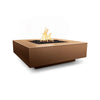 The Outdoor Plus 36-inch Cabo Square Concrete Gas Fire Pit in copper finish. This elegant copper-colored fire pit offers both style and function, providing a warm, inviting focal point for outdoor gatherings. Its square shape, durable concrete material, and gas-powered flames make it perfect for backyards or patios