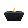 The Outdoor Plus 36" Redan Concrete Gas Fire Pit in black, presenting a sleek and modern design with a bold black concrete finish. Perfect for any outdoor living space, this gas fire pit creates a striking contrast with its surroundings while offering warmth and durability.