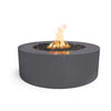 The Outdoor Plus 48-inch Round Unity Fire Pit in a sleek silver vein finish, displaying a smooth, textured exterior and a deep circular basin. The silver finish offers a high-end, modern aesthetic that complements the vibrant flame display. Ideal for contemporary outdoor patios or commercial spaces. 