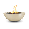 The Outdoor Plus 48" Sedona Concrete Gas Fire Pit featuring a smooth, rounded bowl design in a soft vanilla finish. This creamy vanilla color adds a warm and inviting touch, making it suitable for both traditional and modern outdoor settings. Crafted from high-quality concrete, it is designed for use with natural gas or propane, ensuring long-lasting durability. With its large bowl, it can hold fire media such as lava rocks or fire glass, creating a stunning visual display and enhancing your outdoor ambianc