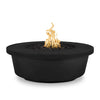 The Outdoor Plus 48-inch Tempe Concrete Gas Fire Pit in Black finish. This fire pit features a bold, matte black color that adds a touch of sophistication to outdoor living areas. Its round bowl design and substantial build make it a striking feature in backyards or patios. Made from high-quality concrete, it offers durability and resistance to the elements, making it perfect for long-term outdoor use.