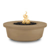 The Outdoor Plus 48-inch Tempe Concrete Gas Fire Pit in Brown finish. This fire pit has a natural brown tone, creating a warm and earthy appearance that blends well with natural surroundings. Its broad circular design and sturdy concrete build provide a reliable and attractive focal point for outdoor gatherings. The durable surface resists cracking and discoloration, making it an excellent addition to any backyard setting. 