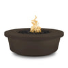 The Outdoor Plus 48-inch Tempe Concrete Gas Fire Pit in Chocolate finish. The deep chocolate color adds a luxurious touch to this round fire pit, making it a standout feature in any backyard. Constructed with high-quality concrete, this gas fire pit is built to withstand the elements while maintaining its vibrant color. The wide rim provides additional functionality, allowing for safe and comfortable use