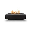 The Outdoor Plus 60-inch Del Mar Concrete Gas Fire Pit in black color, a stylish rectangular fire pit for modern patios. Features a bold black concrete finish and impressive flames, creating a focal point for any outdoor setting. Durable, weather-resistant design for long-lasting outdoor use.