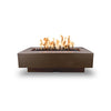 The Outdoor Plus 60-inch Del Mar Concrete Gas Fire Pit in chocolate color, offering a luxurious outdoor heating solution with a rich chocolate concrete finish. Flames add warmth and ambiance, making it an ideal centerpiece for patios and outdoor seating areas.