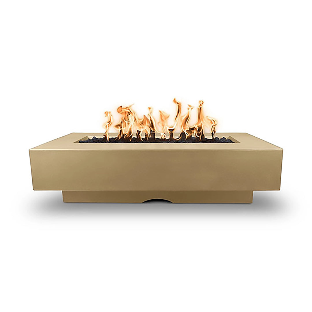  The Outdoor Plus 72" Del Mar Concrete Gas Fire Pit in brown color, featuring a warm, earthy tone that complements rustic and natural outdoor settings. This large fire pit provides a balanced flame display, perfect for enhancing the ambiance of patios and spacious backyard areas.