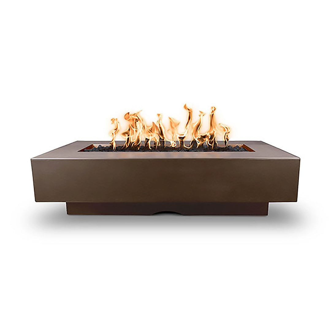  Richly colored in chocolate, The Outdoor Plus 72" Del Mar Concrete Gas Fire Pit provides a luxurious touch to outdoor spaces. Its large surface and centered fire display create a captivating focal point, suitable for propane or natural gas.