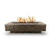 The Outdoor Plus 72-inch Del Mar concrete gas fire pit in moss stone finish, showcasing a natural, rugged textured design with clean, rectangular lines and vibrant flame. Ideal for outdoor spaces, adding a touch of natural elegance to patios or backyards. Moss stone color complements rustic and earthy aesthetics