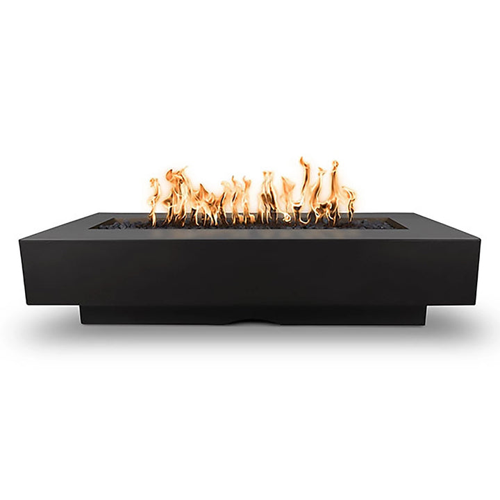 Sleek and sophisticated, The Outdoor Plus 84” Del Mar concrete gas fire pit in black finish. This rectangular fire pit features a spacious flame area, durable concrete construction, and modern design ideal for outdoor gatherings. A striking addition to any patio or outdoor seating area.