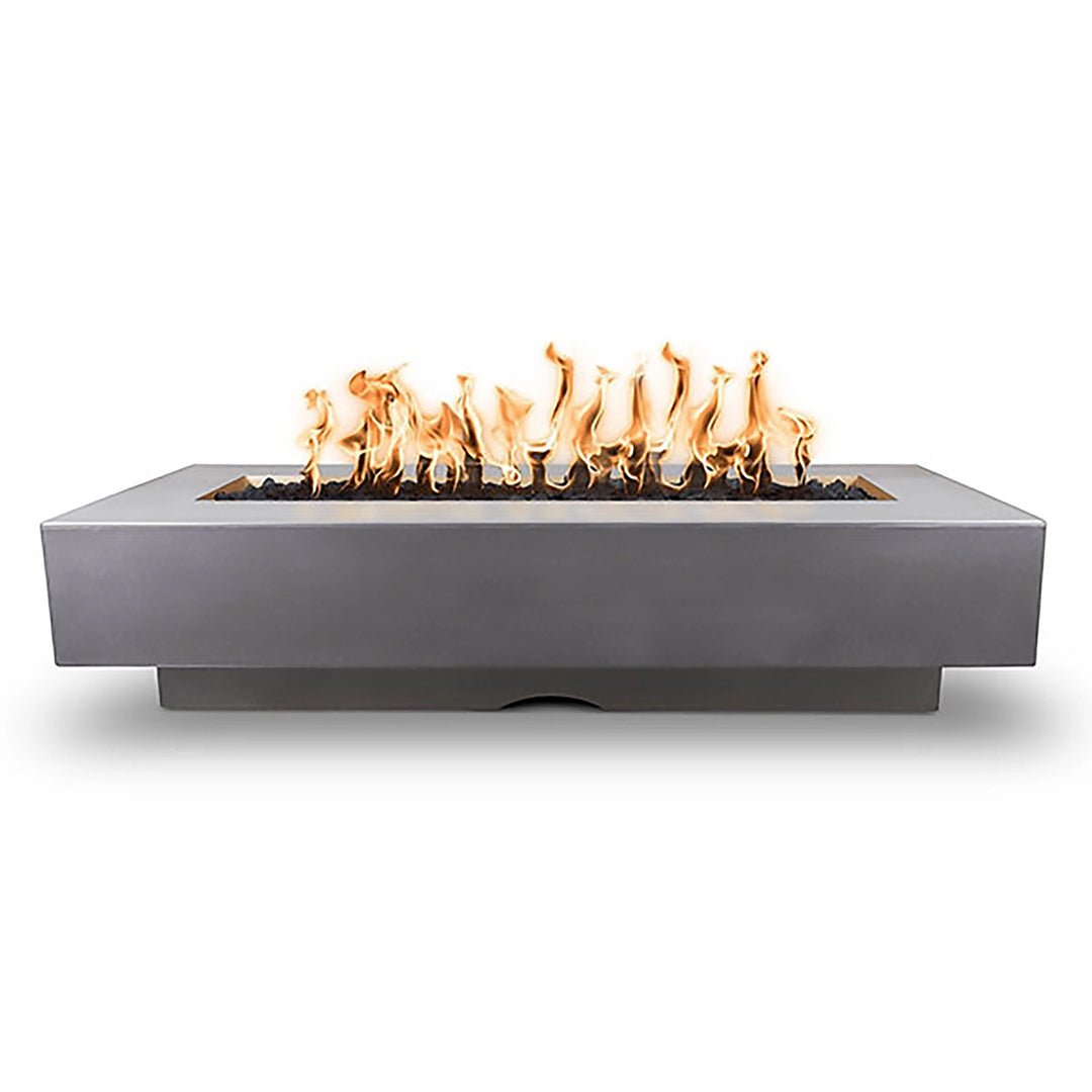  The Outdoor Plus 84" Del Mar Concrete Gas Fire Pit in Natural Gray. Features a contemporary concrete design with bold flames for outdoor elegance. A modern centerpiece for gardens, patios, or luxury decks.