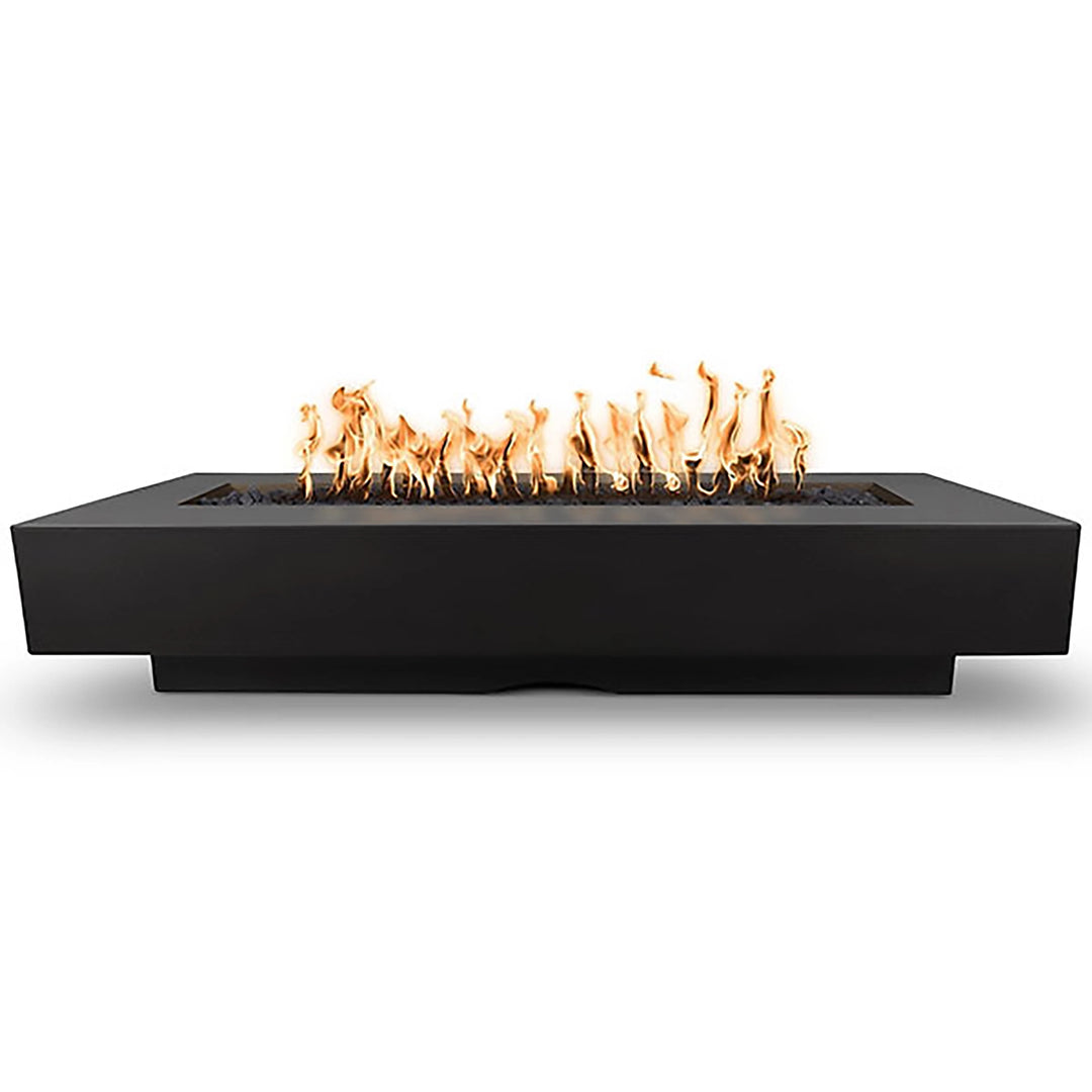 A striking and bold Outdoor Plus 96" Del Mar Concrete Gas Fire Pit in Black finish. Perfect for modern outdoor spaces, this gas fire pit features a smooth rectangular surface, a durable concrete body, and a central flame trough for warmth and ambiance.