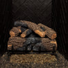 A 16-inch set of vented Charred Oak gas logs by Real Fyre, arranged without flame in a black herringbone-lined fireplace. These realistic logs, with a natural charred oak finish and intricate bark details, are ideal for enhancing any traditional gas fireplace setting.